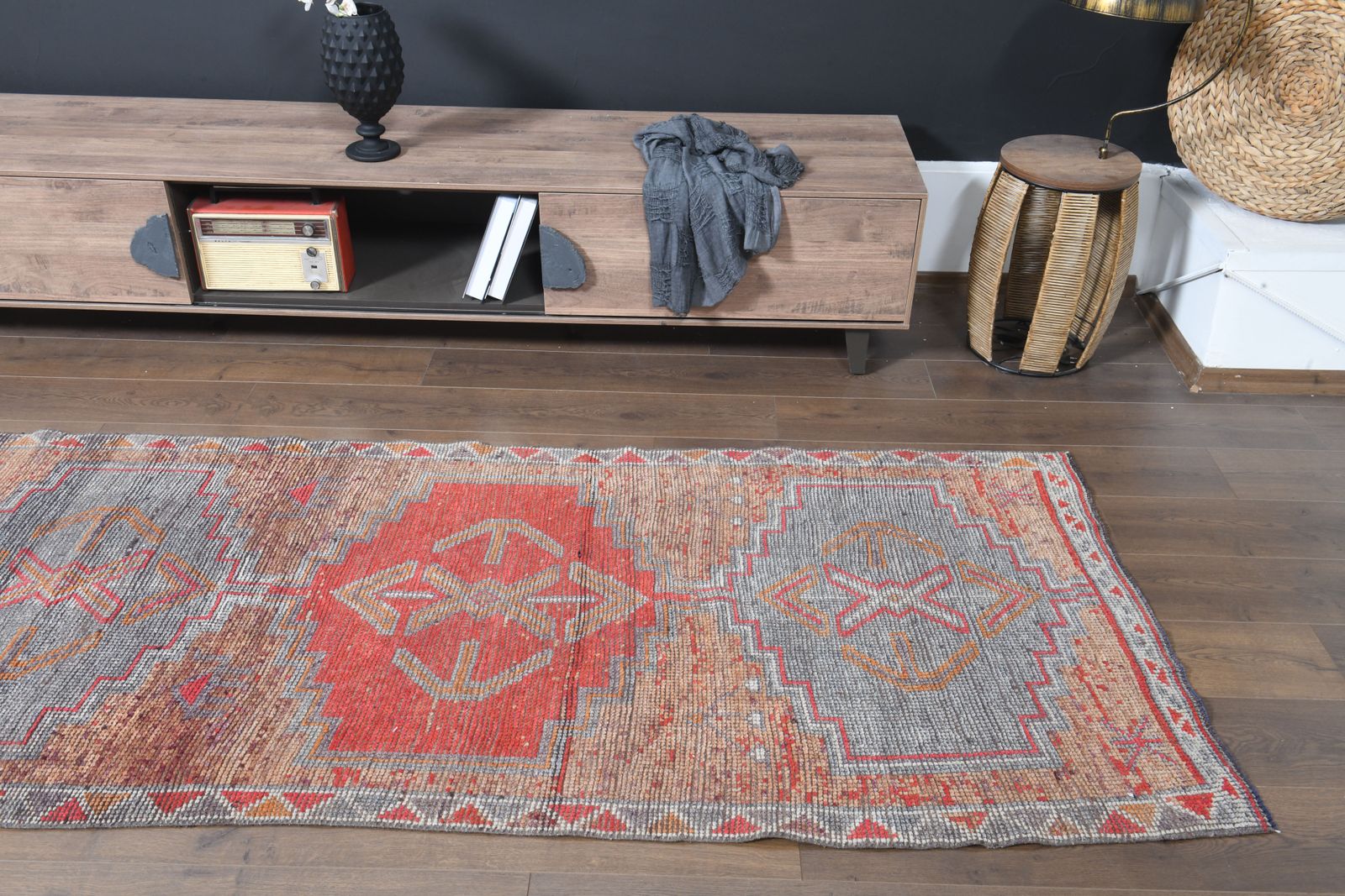 3'4x10'3 Ft, Faded Purple Vintage Turkish Runner, Washable, Low Pile, Stair Decor, Hallway Decor, Kitchen Rug, Wool, Handmade Oushak Rugs photo for sale