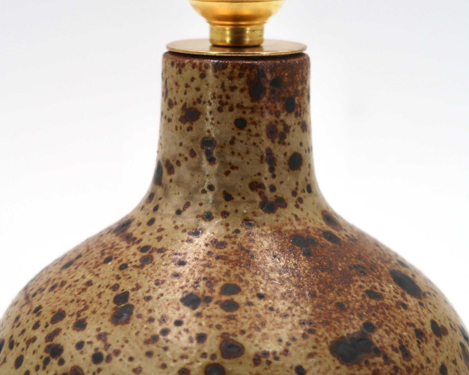 French Stoneware Ceramic Table Lamp By Guy Baudat, White Lampshade, 1970s / Brown, Wabi Sabi, Country, La Borne, Puisaye photo Lighting