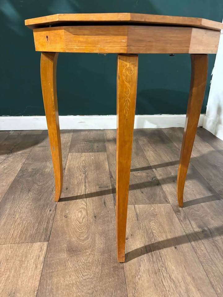 Marquetry Inlaid Sewing Table photo vintage