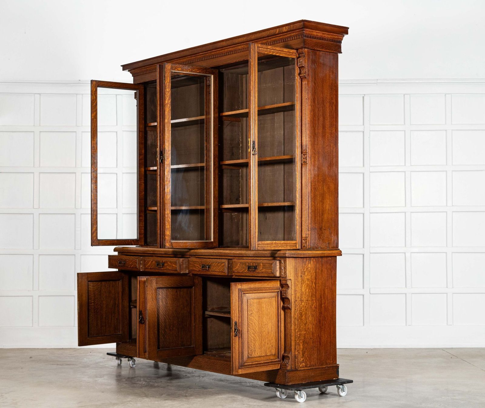 Monumental English 19thc Oak Glazed Library Bookcase photo buy