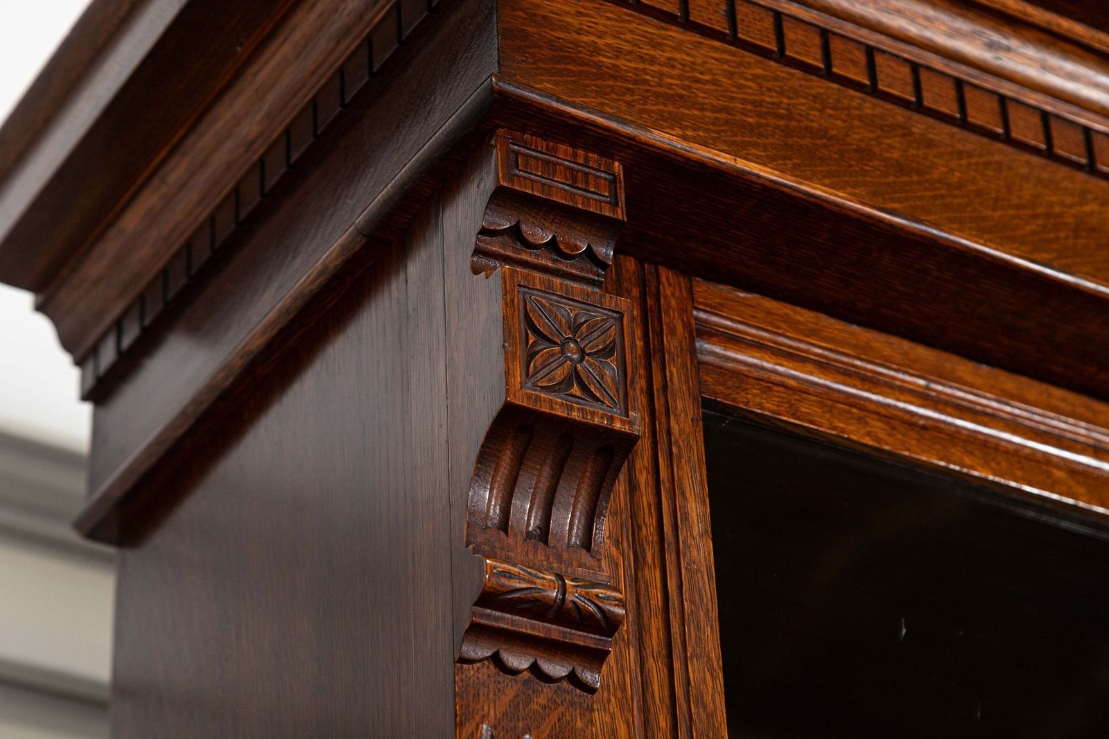 8913.0 Monumental English 19thc Oak Glazed Library Bookcase photo