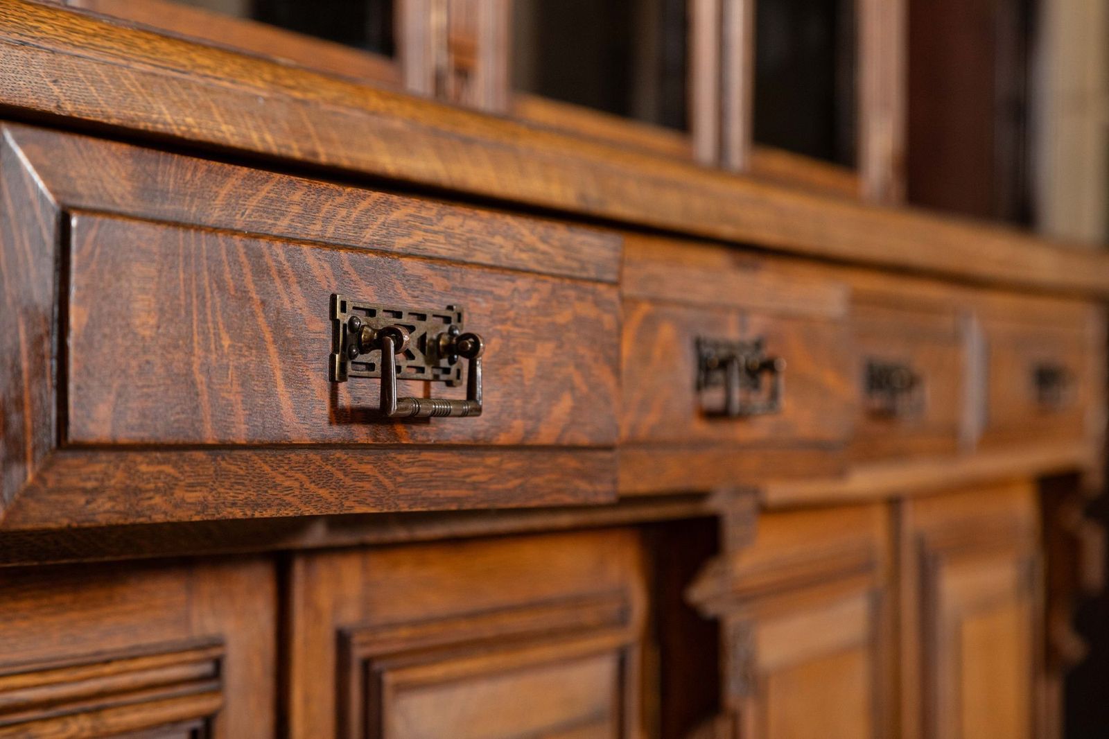 photo vinterior Monumental English 19thc Oak Glazed Library Bookcase
