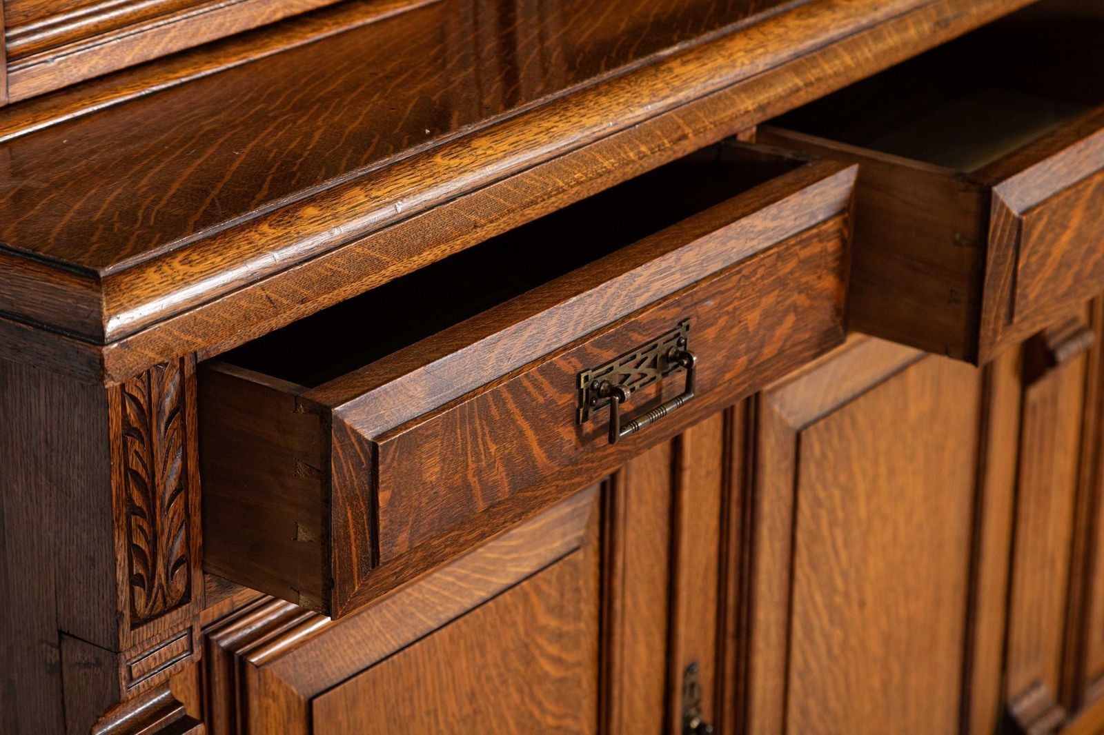 photo vintage Monumental English 19thc Oak Glazed Library Bookcase