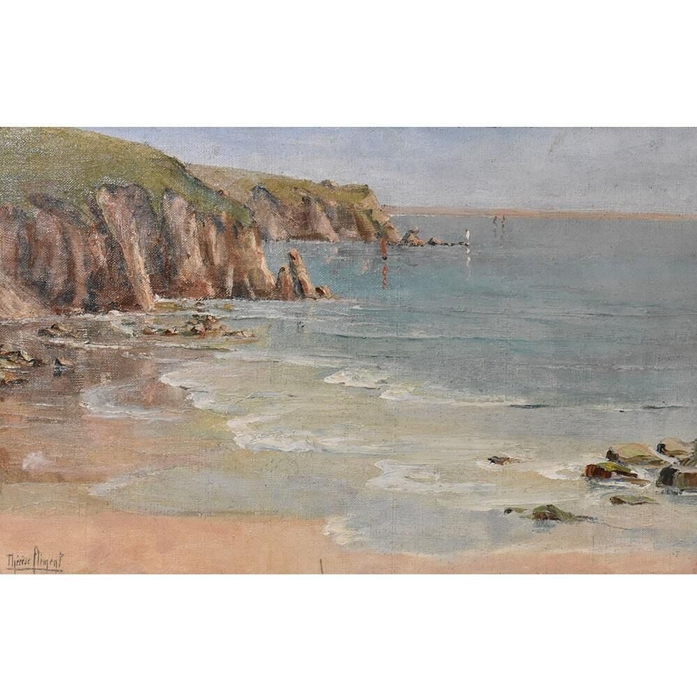 Seascape Painting, Antique Oil  With Marine, Oil On Canvas, 20th Century. photo furniture