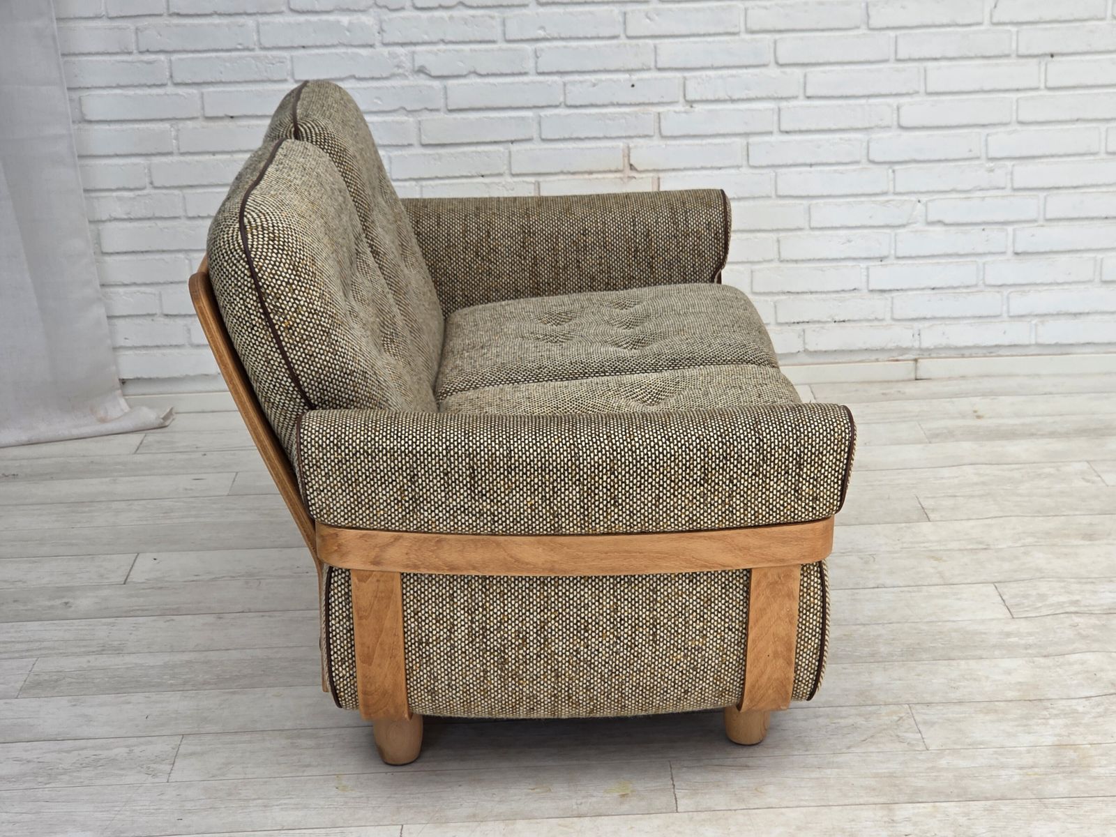 photo furniture 1970s, Danish 2 Seater Sofa, Original Condition, Furniture Wool, Bentwood.