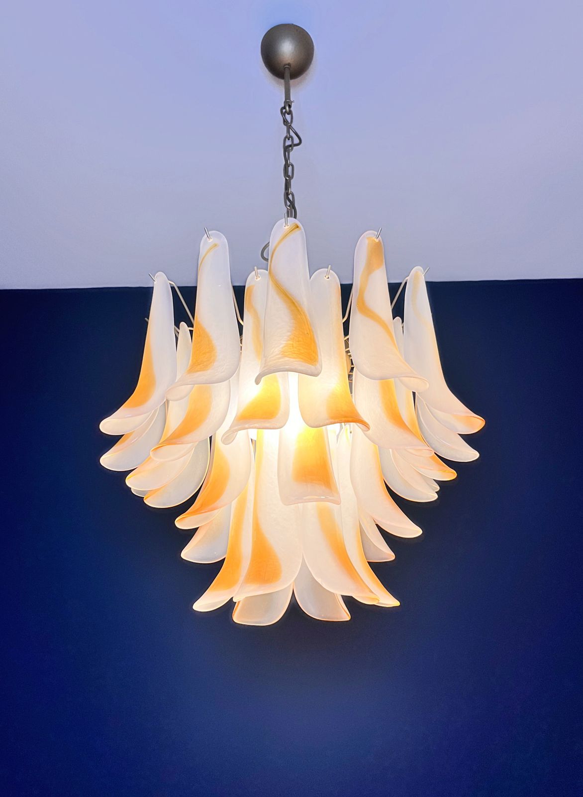 Lighting Italian Vintage Murano Chandelier   36 Acid Etched Amber Glass Petals photo