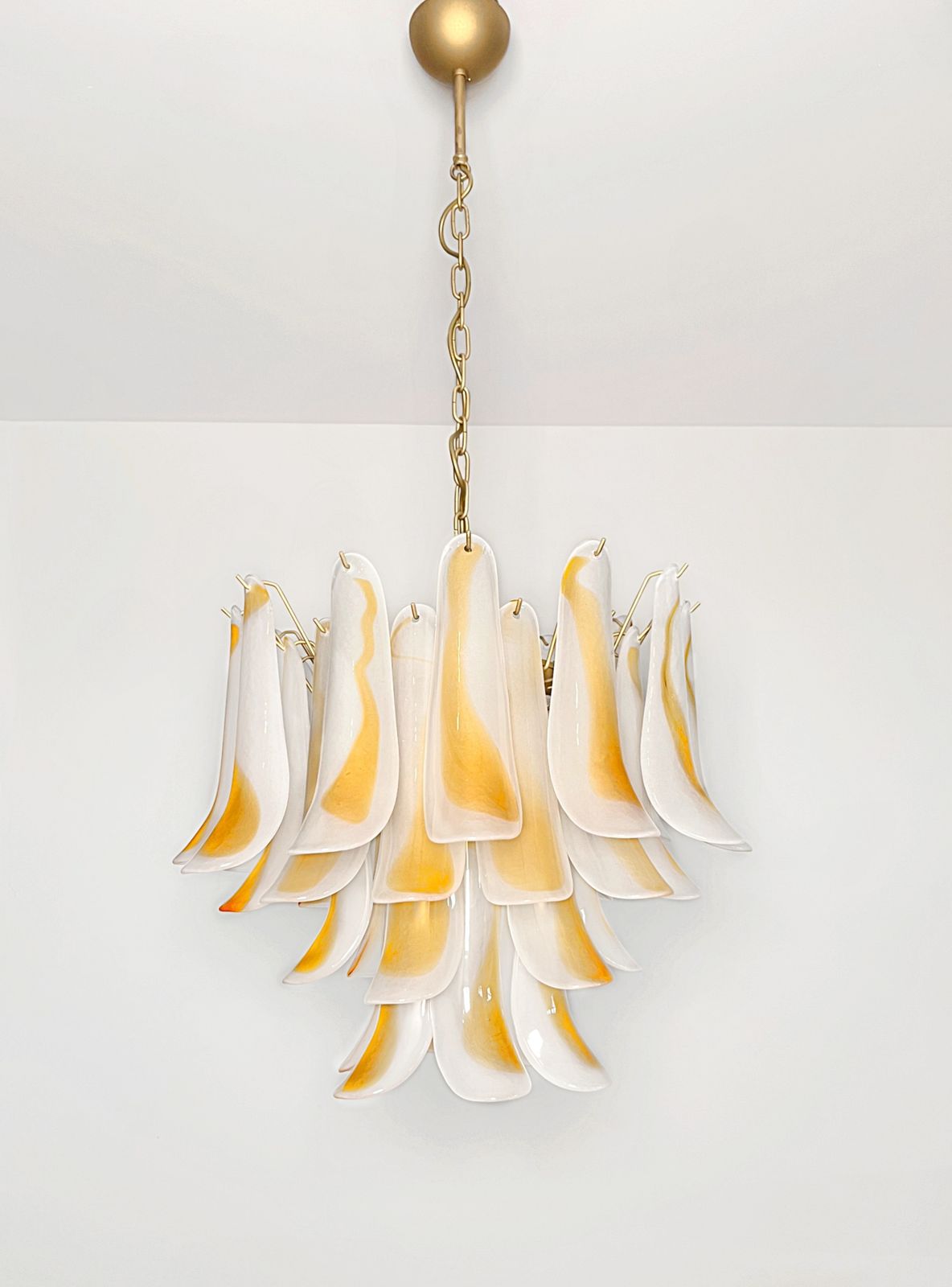 photo for sale Italian Vintage Murano Chandelier   36 Acid Etched Amber Glass Petals