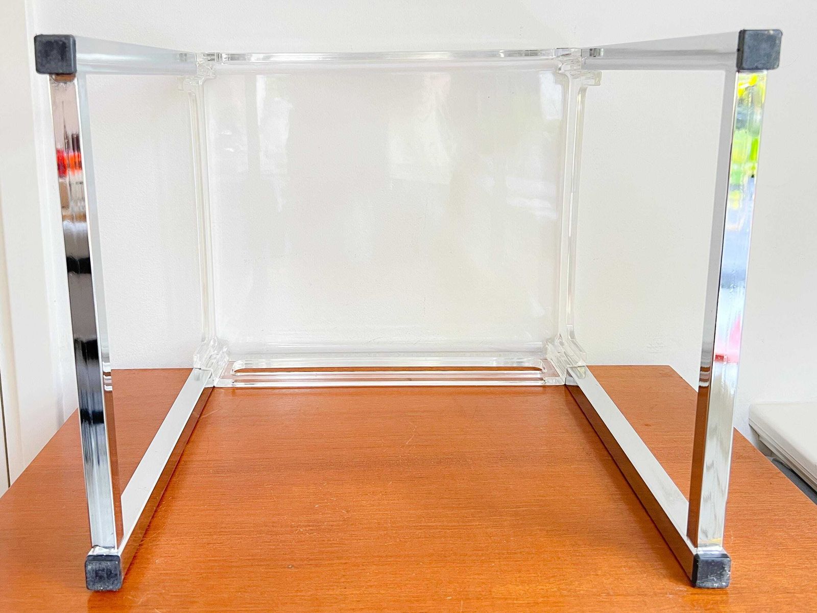 photo furniture Vintage Side Table Designed By Marc Berthier – Exceptional Find – Clear Acrylic And Chrome – 60/70s – Prisunic