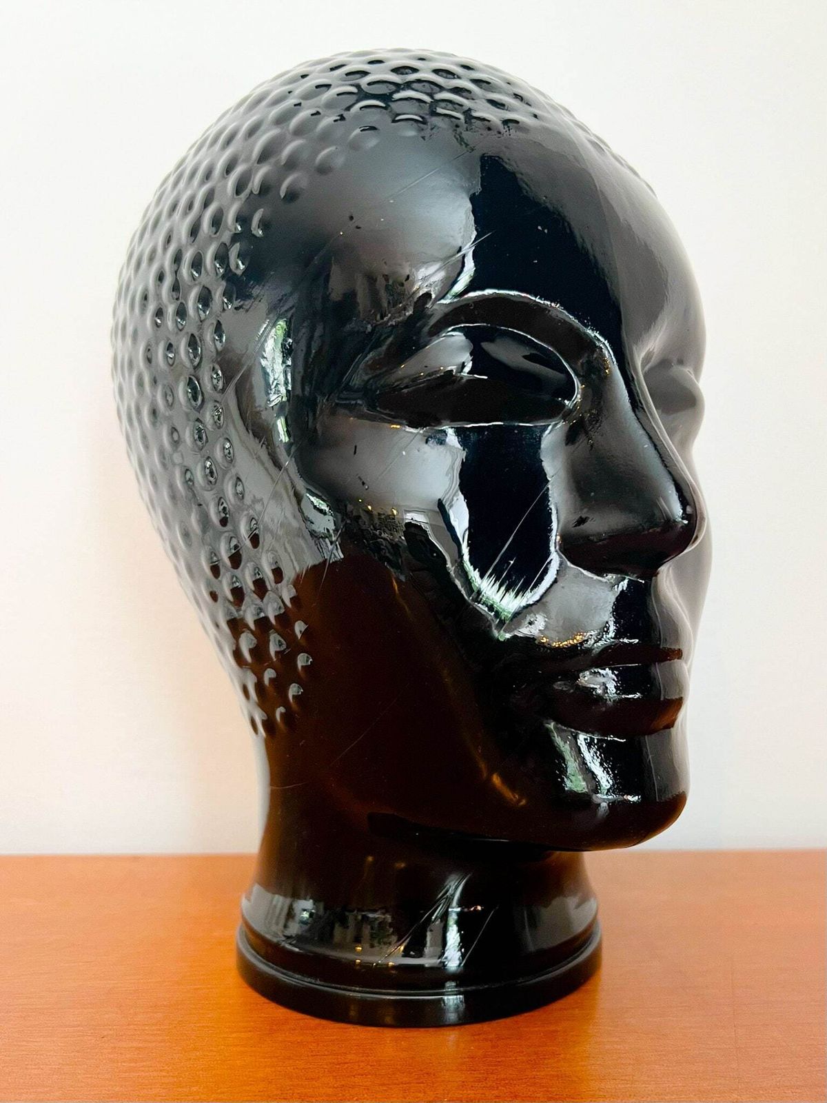 Vintage Black Glass Mannequin Head   1970s   Mid Century Modern Design photo for sale