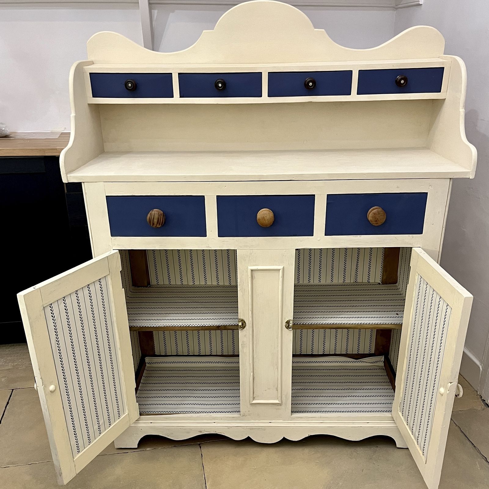 Rare Antique Pine Cupboard, 7 Drawer Dresser, Farrow And Ball Painted