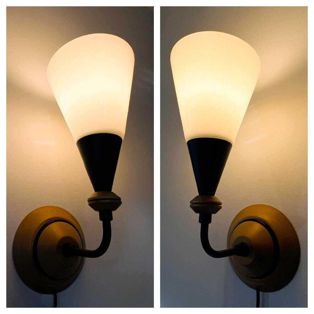 Vintage Bony Design Wall Lamp   Wood, Metal, Opal Glass   Dutch Design   80s   Mcm photo for sale
