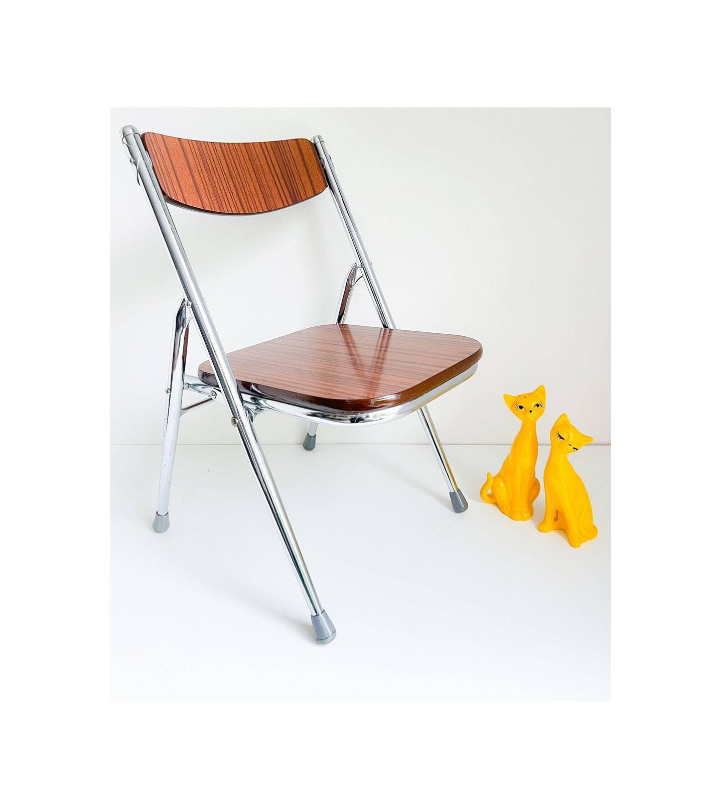 Vintage Kinderstoel Inklapbaar | Verchroomd Buisframe, Hout | Jaren 70 | Mid Century | Industrieel