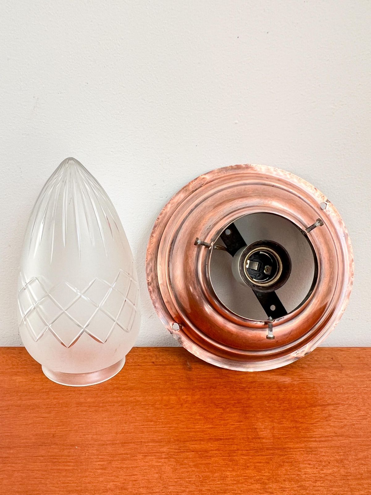 Antique / Vintage Ceiling Lamp   Copper, Crystal Glass   1930s   Art Deco   Jugenstil photo vintage
