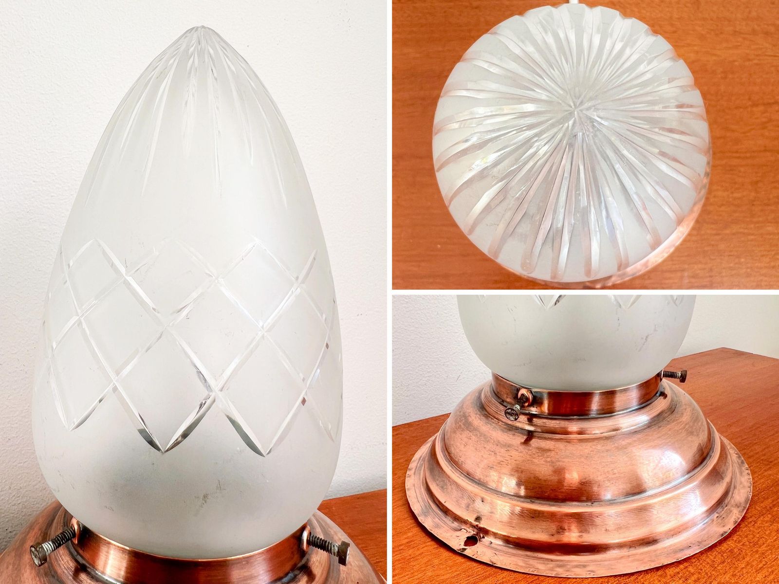 photo for sale Antique / Vintage Ceiling Lamp   Copper, Crystal Glass   1930s   Art Deco   Jugenstil