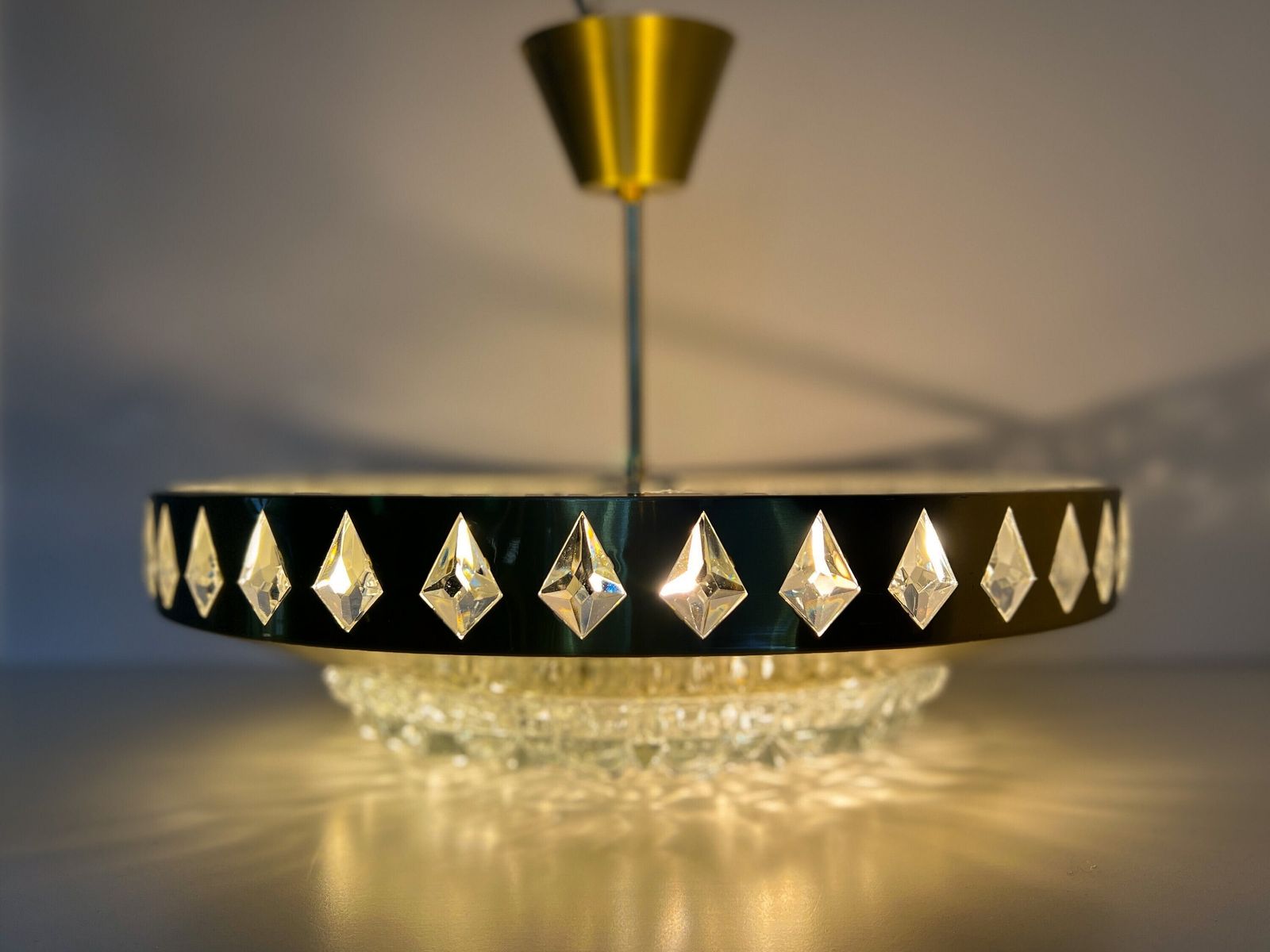Vintage Pendant Lamp – Vitrika / Orrefors – Scandinavian Design –  Brass, Crystal – 60/70's photo for sale