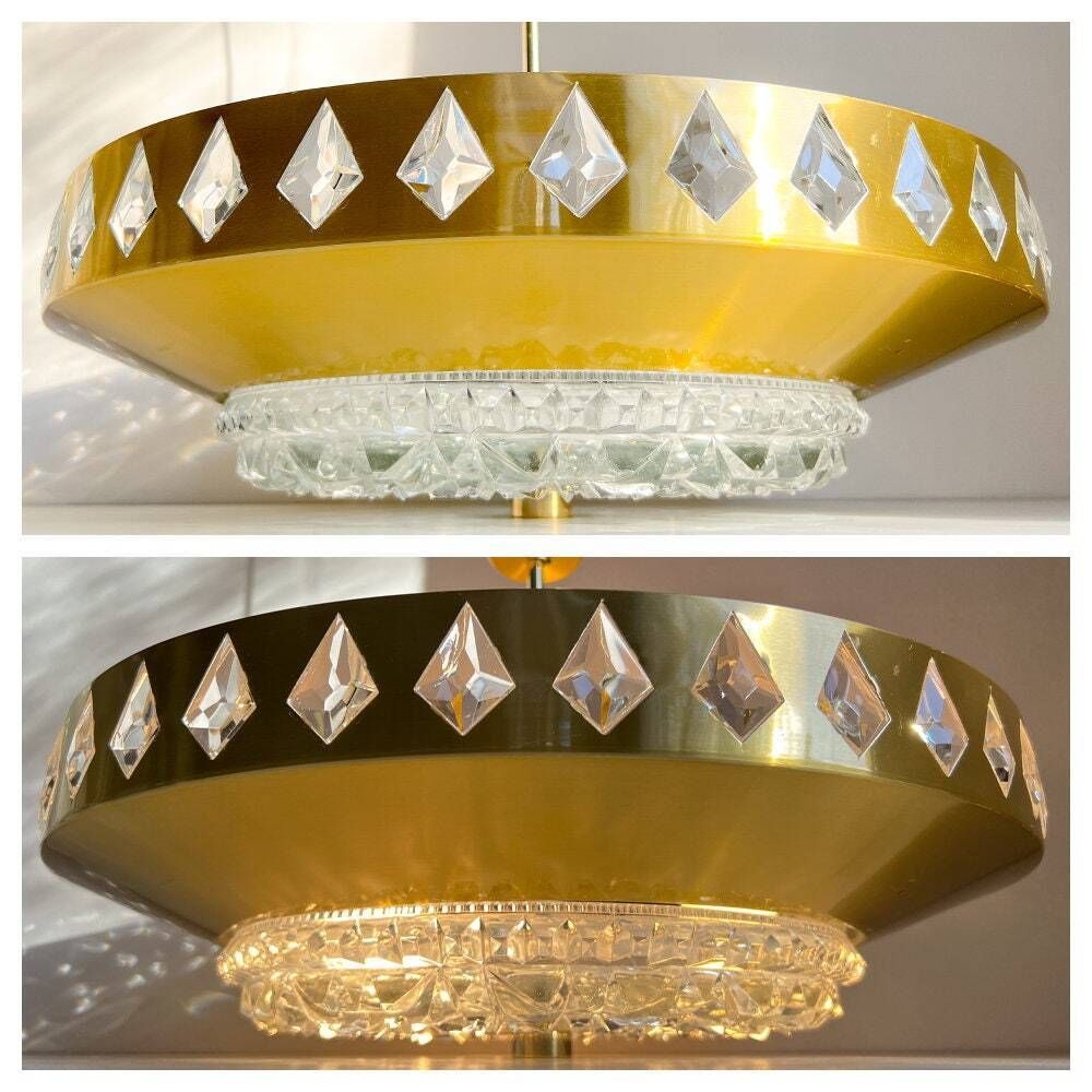 Vintage Pendant Lamp – Vitrika / Orrefors – Scandinavian Design –  Brass, Crystal – 60/70's photo 463.0