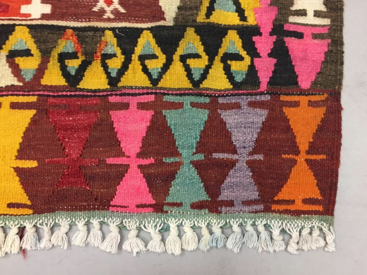 Colourful Old Turkish Kilim Rug 195x109cm Shabby Vintage Antique Kelim photo vintage