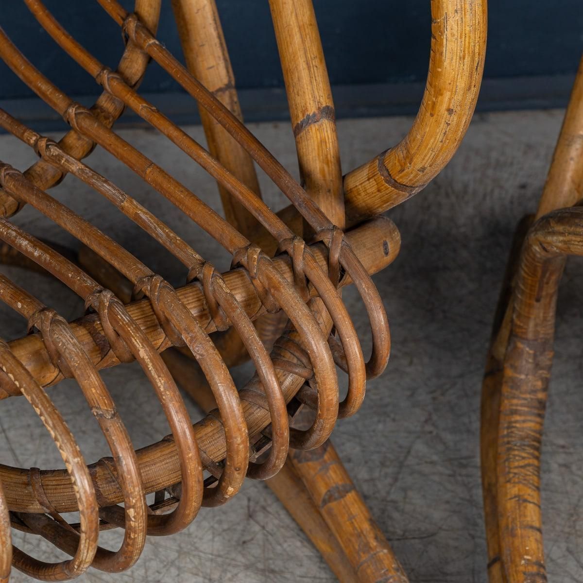 photo for sale 20th Century Italian Pair Of Wicker Armchairs By Tito Agnoli C.1960