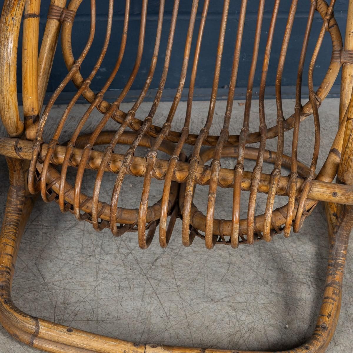 photo vintage 20th Century Italian Pair Of Wicker Armchairs By Tito Agnoli C.1960