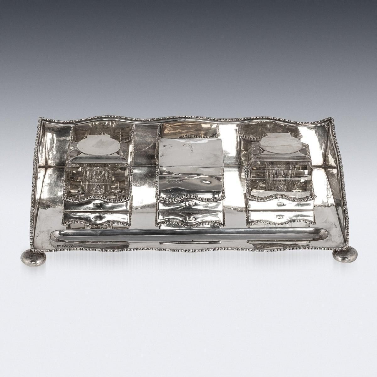 Antique 20th Century Edwardian Solid Silver Inkwell Desk Set, Chester C.1908 photo furniture