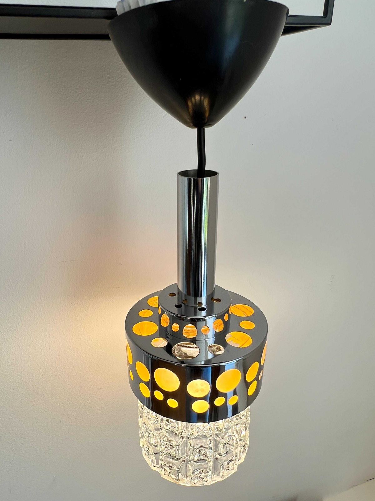 Vintage Ceiling Lamp / Pendant   Cut Glass, Chrome   Raak Amsterdam   60/70s   Mid Century   Space Age photo vinterior