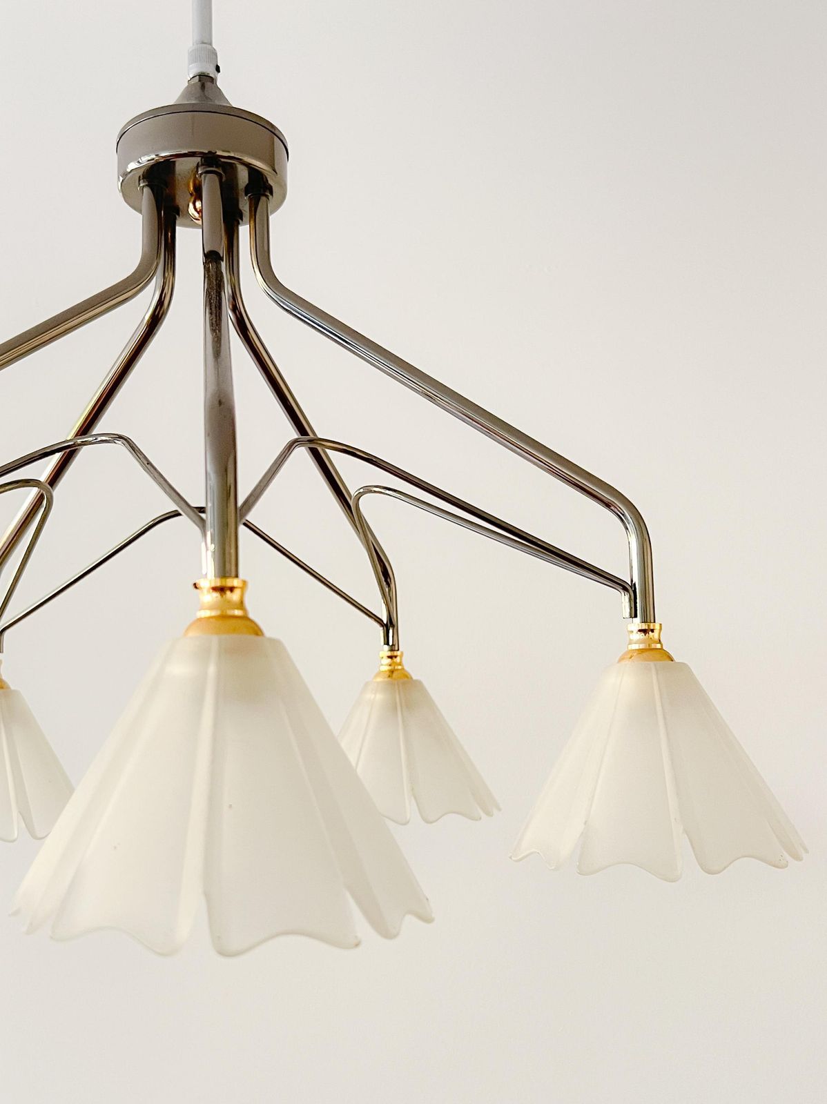 Vintage Chandelier / Ceiling Lamp By Massive   Belgian Design   Brass, Bronze, Glass   Mid Century photo 224.0