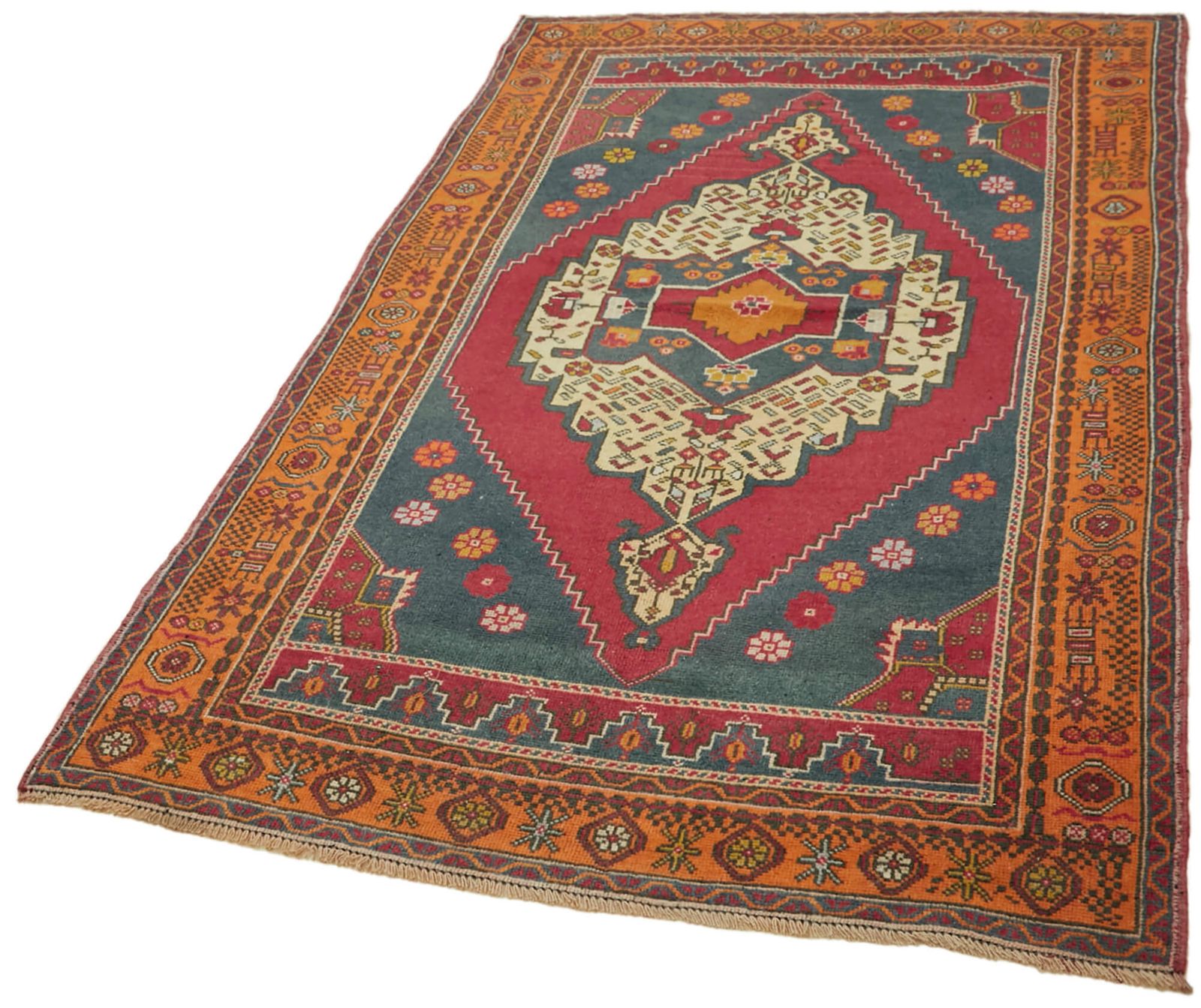Handmade Vintage Blue Anatolian Rug 131 Cm X 222 Cm photo for sale