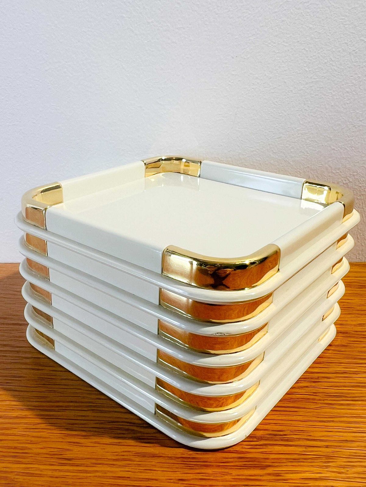 Vintage 'The Turnwald Collection' Set Of 6 Coasters (2 Sets Available)   Off White, Gold Plated   70s   Freddo Therm  Hollywood Regency  Mcm photo vintage
