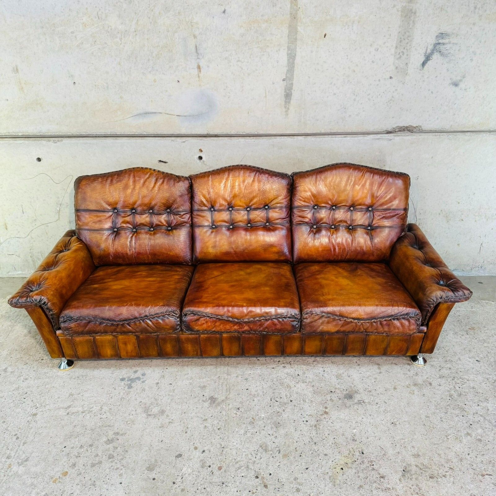 1970s Danish Rustic Tan Leather 3 Seater Sofa – Full Grain Buffalo #A597 photo for sale