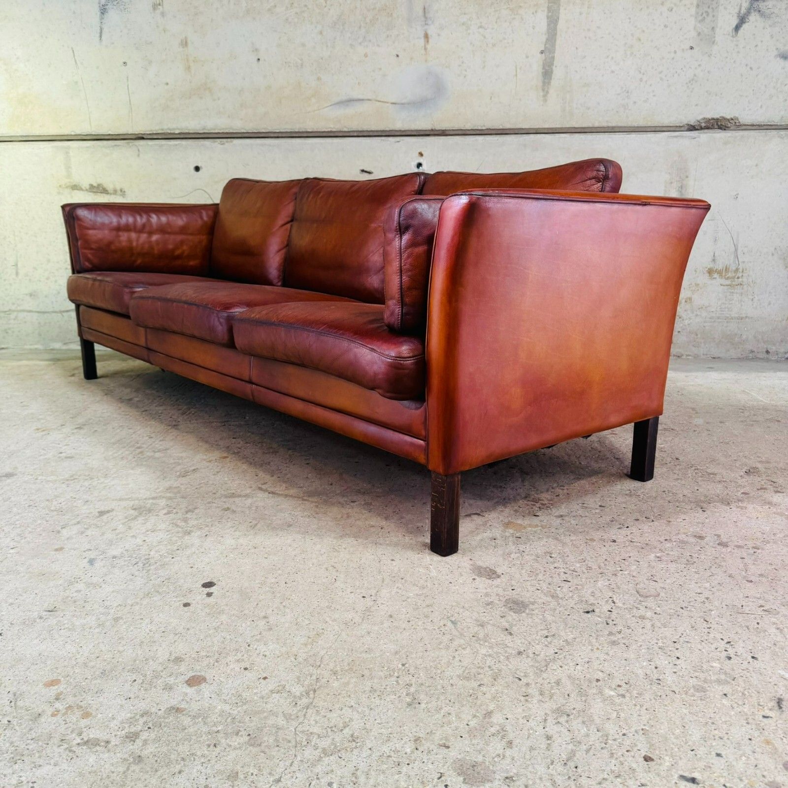 photo furniture Danish 1970s Cognac Leather Three Seater Sofa By Mogens Hansen #A605