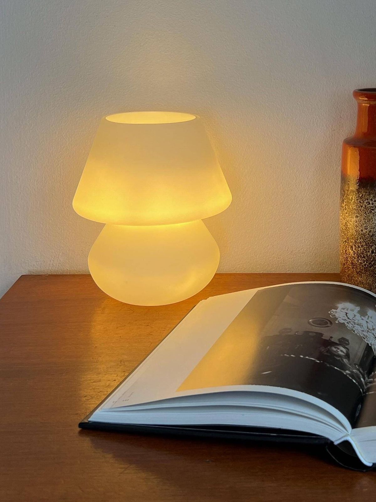 Vintage Paddenstoellamp | Matglas | Tafellamp | Mid Century