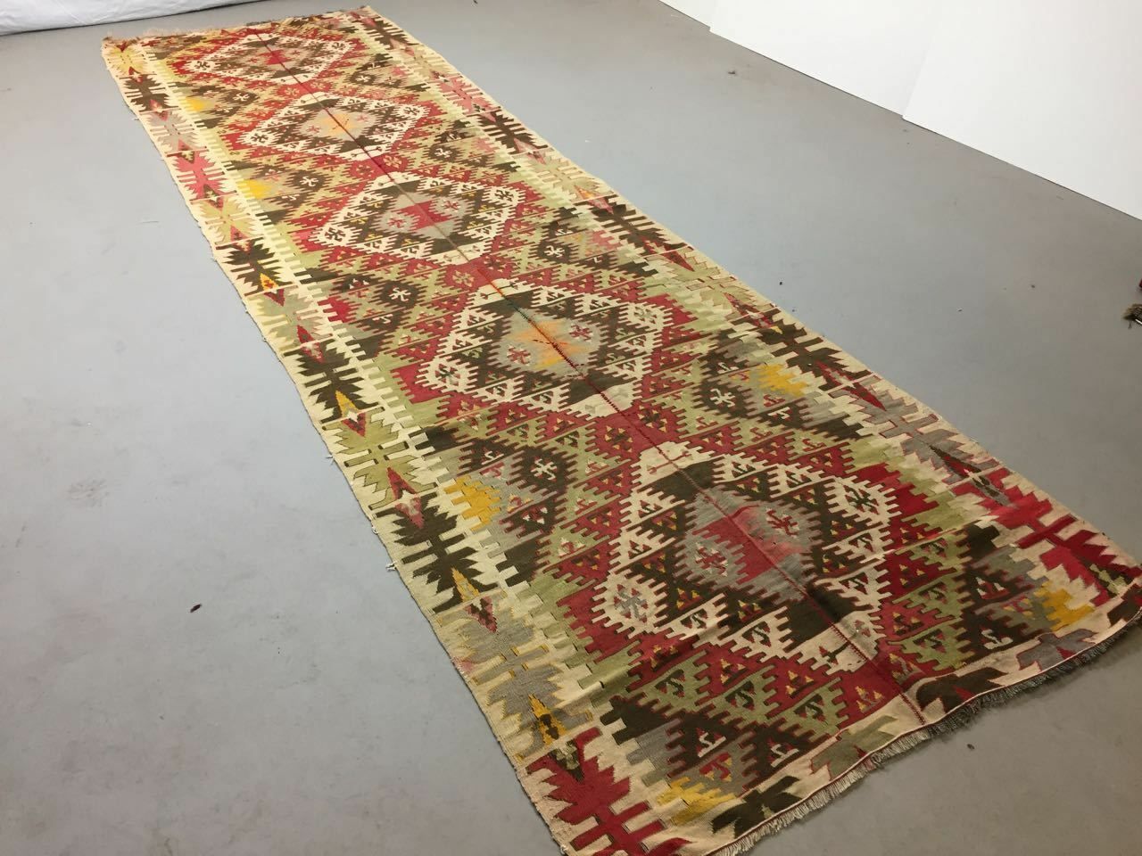 Antique Turkish Kilim Rug 413x127cm Runner Shabby Old Country Home Kelim photo furniture