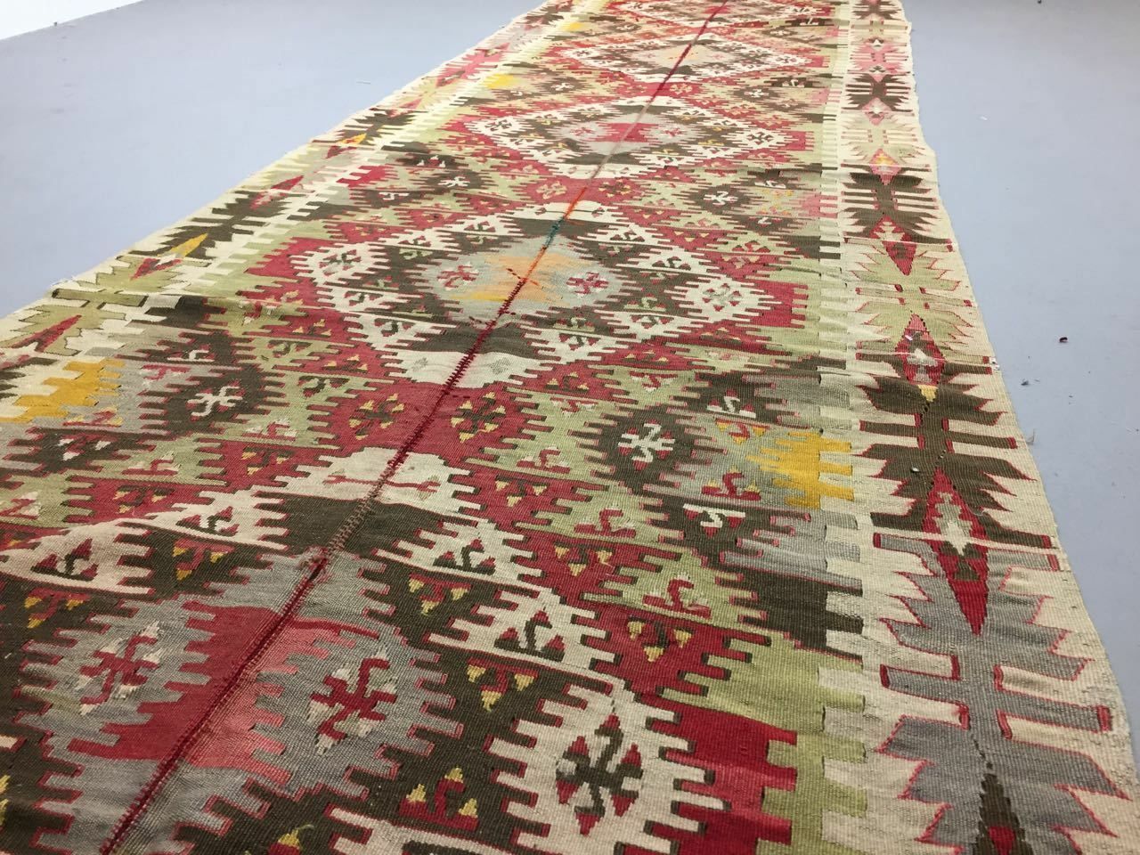 Textiles Antique Turkish Kilim Rug 413x127cm Runner Shabby Old Country Home Kelim photo