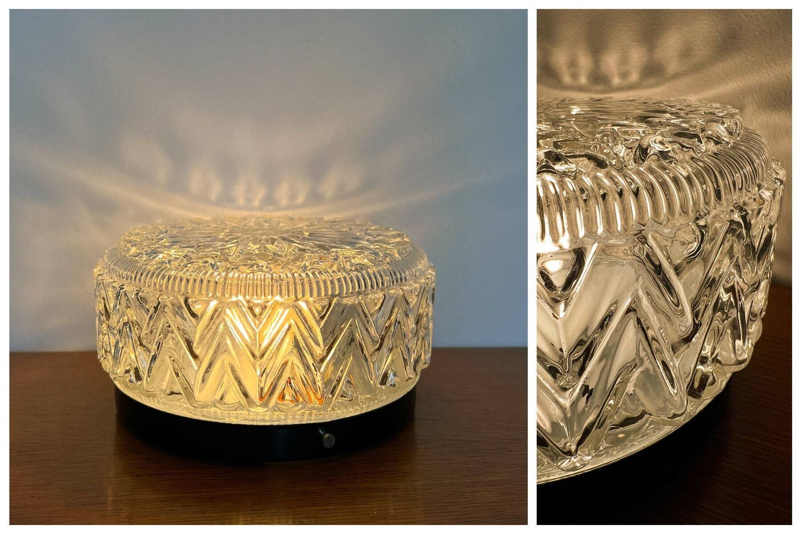 Vintage Mid Century Plafond /Wandlamp | Geslepen Glas, Metaal | Jaren 60/70 photo vinterior