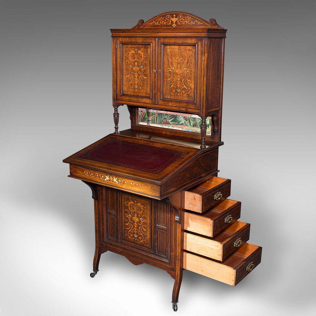 Antique Tall Davenport, English, Walnut, Bureau Cabinet, Victorian, Circa 1860 photo vinterior