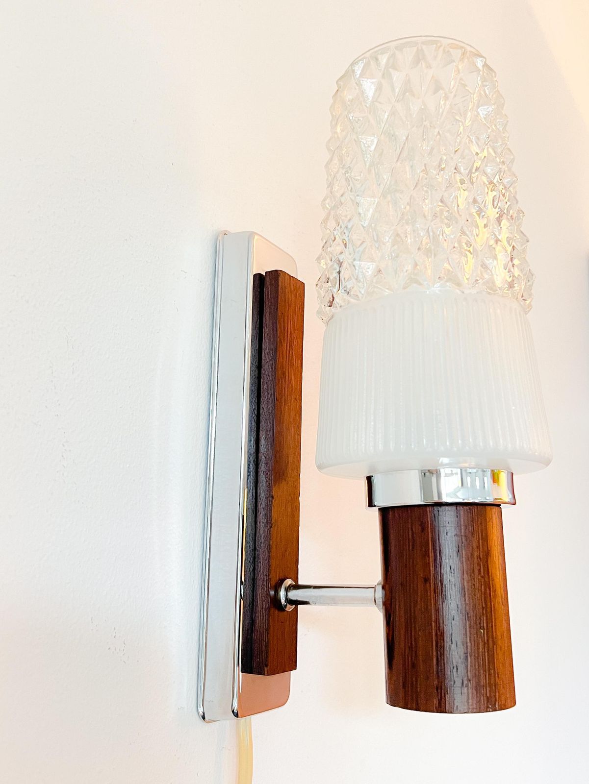 Vintage Wall Lamp   Louis Kalff Style   Wood, Glass, Metal   Excellent Condition   Scandinavian Design   60s photo furniture