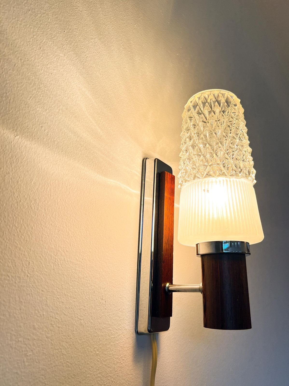 Vintage Wall Lamp   Louis Kalff Style   Wood, Glass, Metal   Excellent Condition   Scandinavian Design   60s photo 134.0