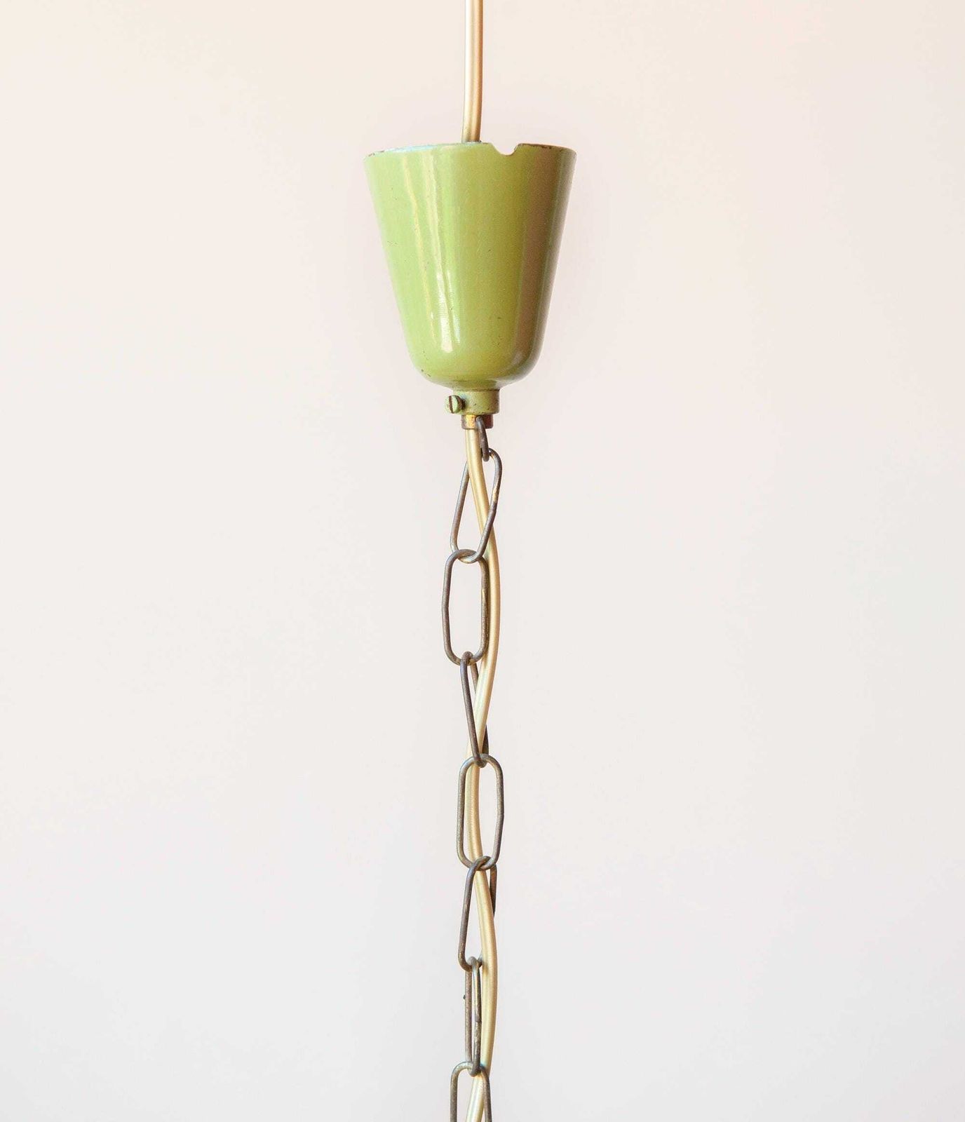 Vintage Groene Hanglamp, Jaren 1970, Decoratieve Emaille Lamp, Mid Century Modern, Retro Melkglas Hanglamp photo vinterior
