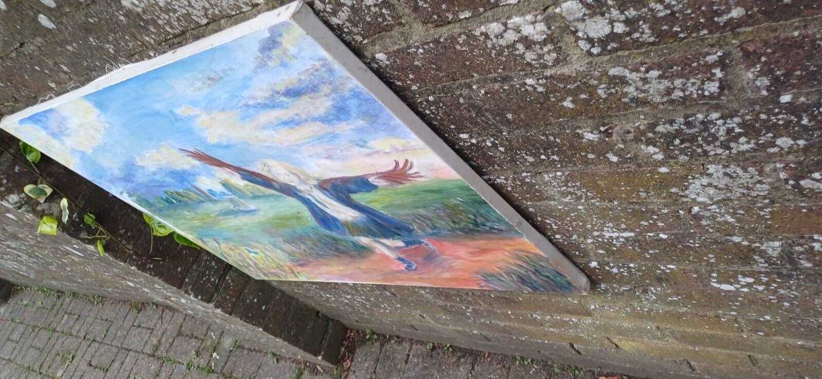 photo for sale Original Acrylic Painting On Canvas Of Joyful Child Running In Nature | Whimsical Icarus Inspired Art | Impressionist Painting 81 X 59cm
