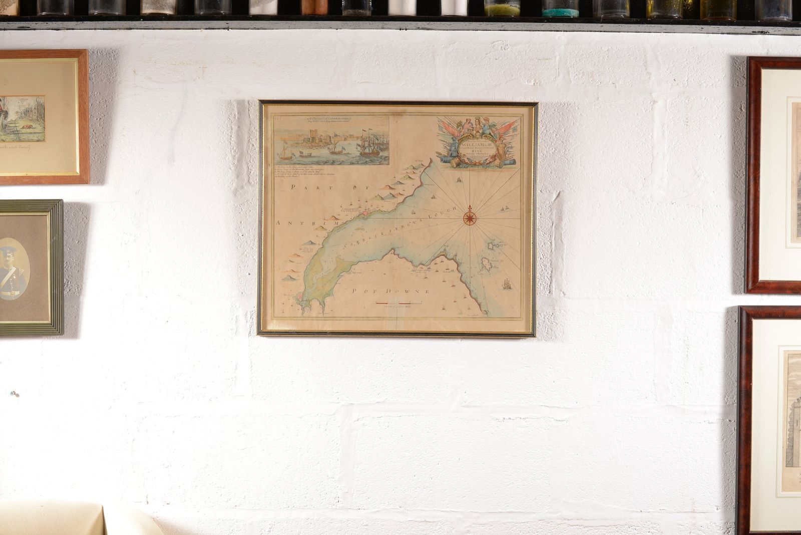 An Antique Sea Chart   Carreck Fergus Lough   By Capt. Greenvile Collins   C.1750 photo for sale
