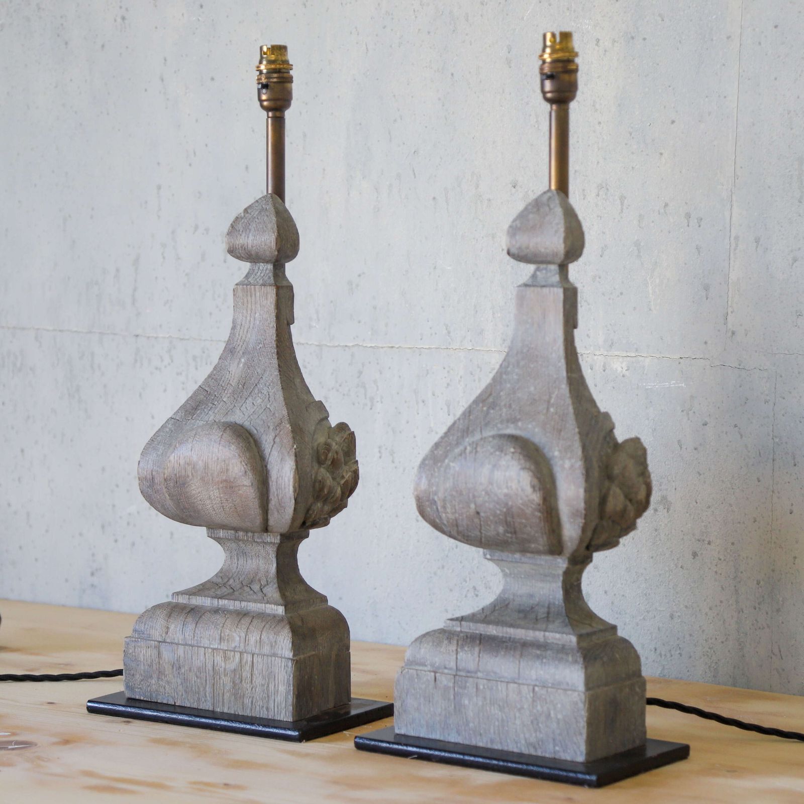 Pair Of Table Lamps Converted From 19th Century Carved Oak Corbels photo Lighting