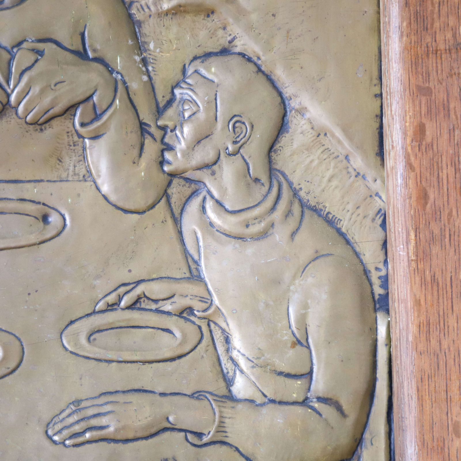 Exquisite Early 20th Century Brass Relief By J. Gillain: Tribute To Christ & Communion photo vinterior