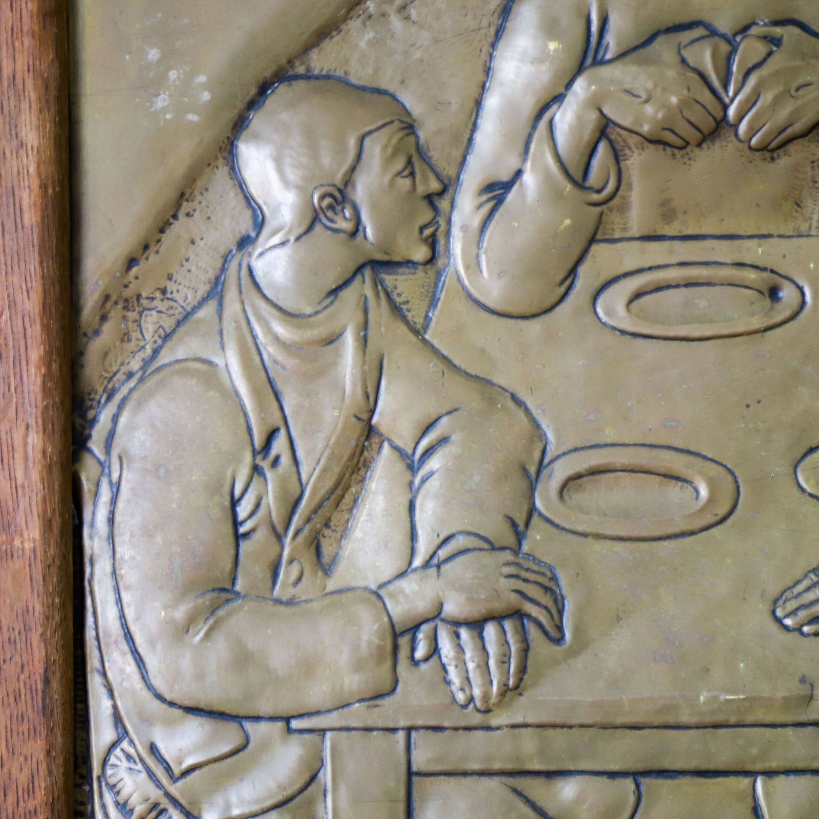 Exquisite Early 20th Century Brass Relief By J. Gillain: Tribute To Christ & Communion photo buy