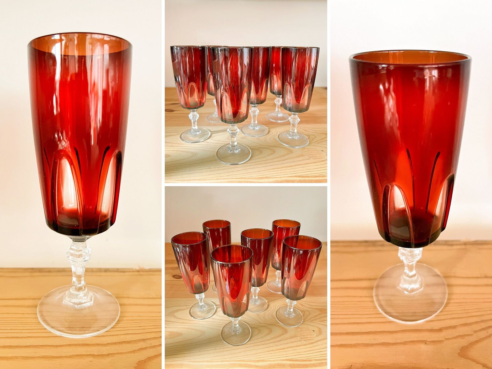 Rubilux Cristal D'arques – Luminarc – Robijnrood – Vintage Wijn  En Champagneglazen photo for sale