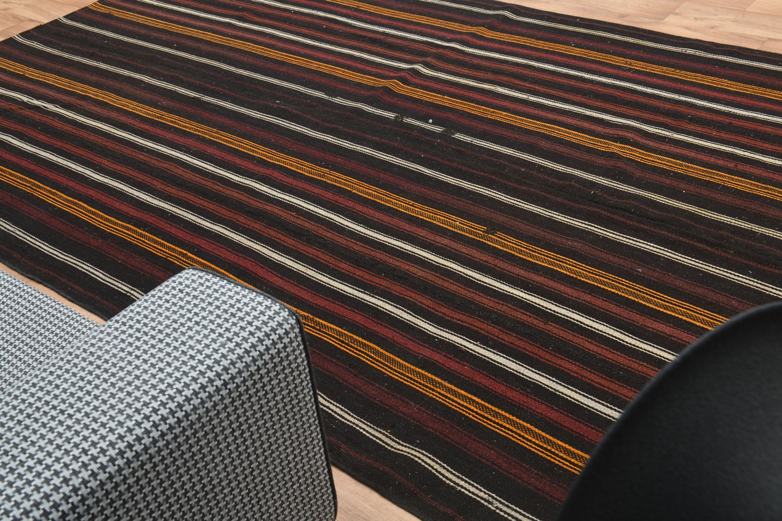 6'5x9'9 Ft, Flatweave Turkish Kilim, Handmade, Soft Wool, Striped Design, Black Red Color, Vintage Kilim, Farmhouse Decor, Rugs For Living Room, Star