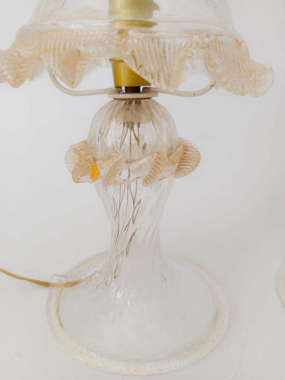 Pair Of 1940s Murano Glass Table Lamps Barovier Gold Leaf Mushroom photo for sale