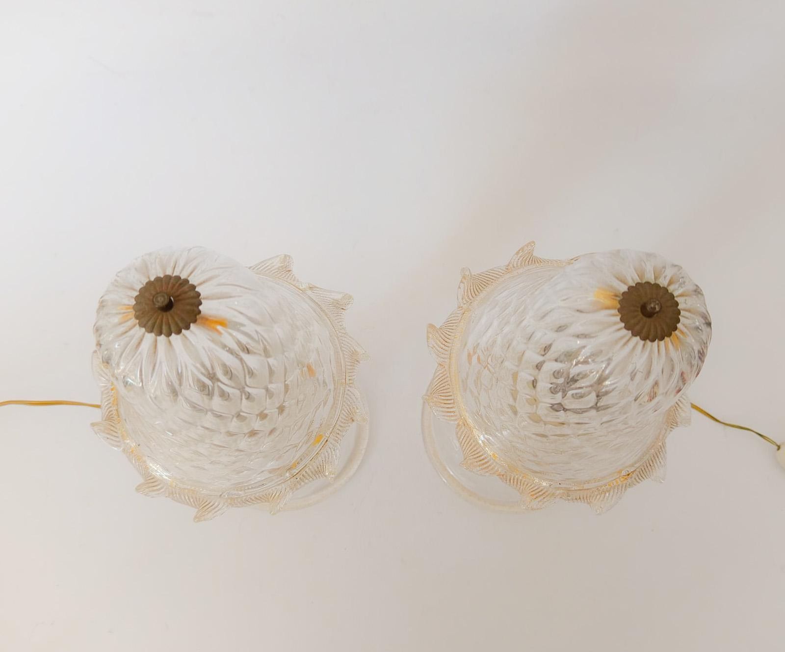 Pair Of 1940s Murano Glass Table Lamps Barovier Gold Leaf Mushroom photo vinterior