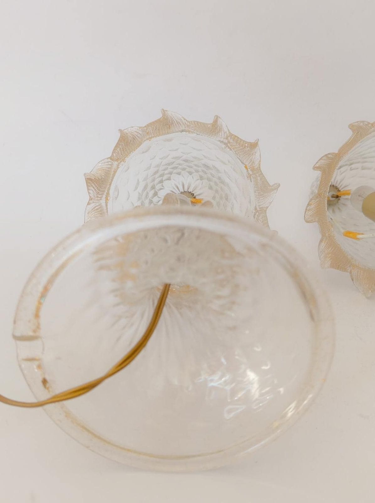 Pair Of 1940s Murano Glass Table Lamps Barovier Gold Leaf Mushroom photo vintage