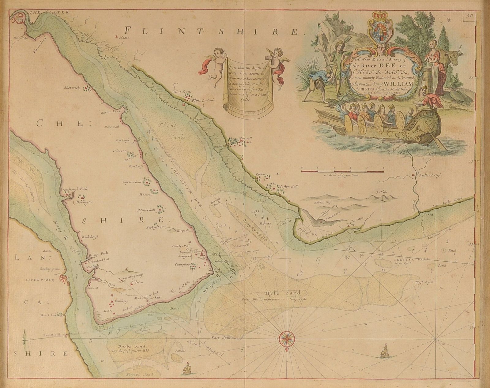 An Antique Sea Chart   River Dee   By Capt. Greenvile Collins   C.1750 photo furniture