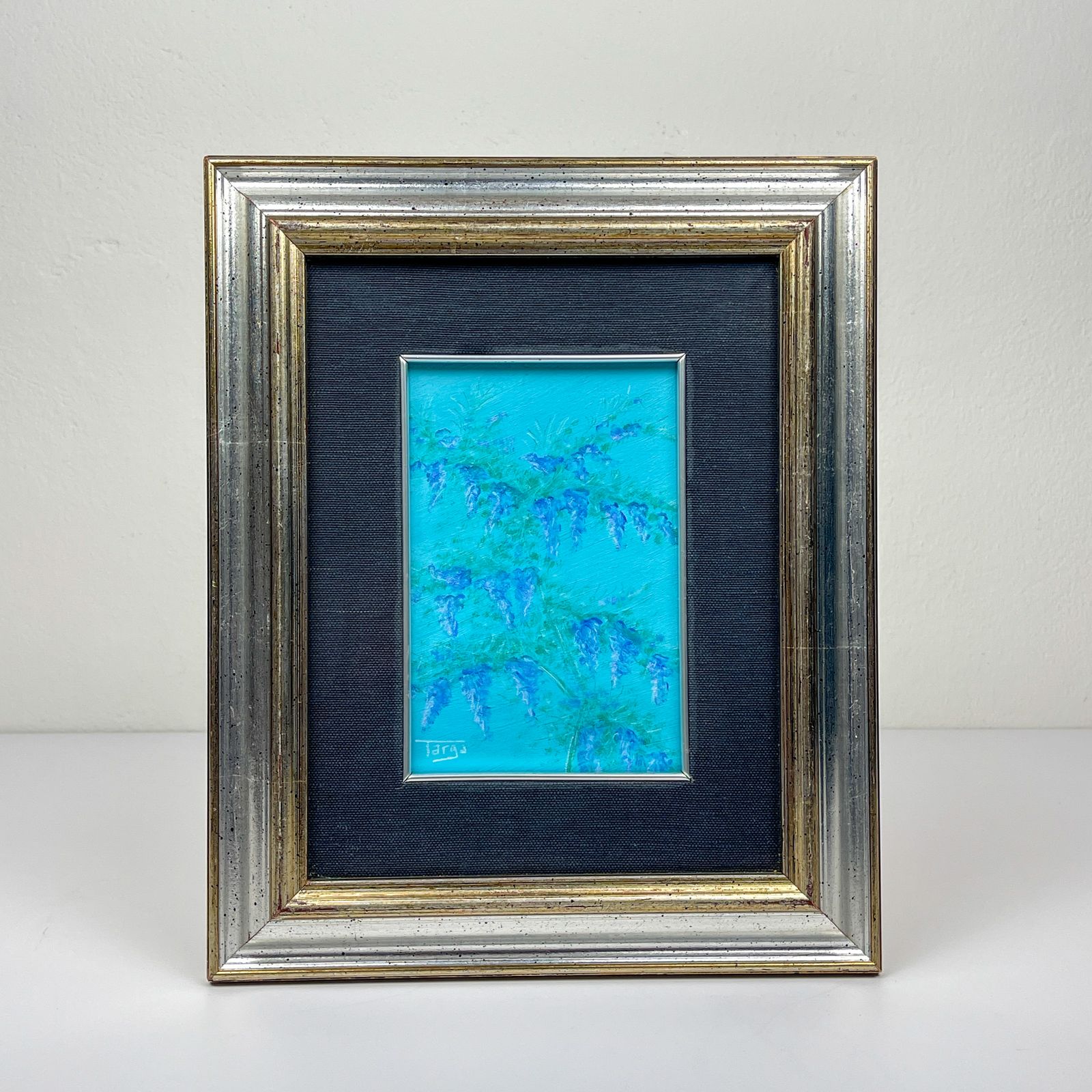 Luigi Targa, Blue Flowers, Padua, Italy 1970s, Oil On Canvas, Framed